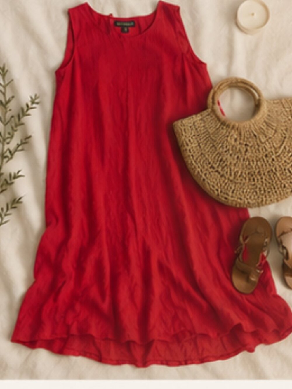 Linen Resort Maxi Dress Red Coastal Italian Resort Summer Vacation Large